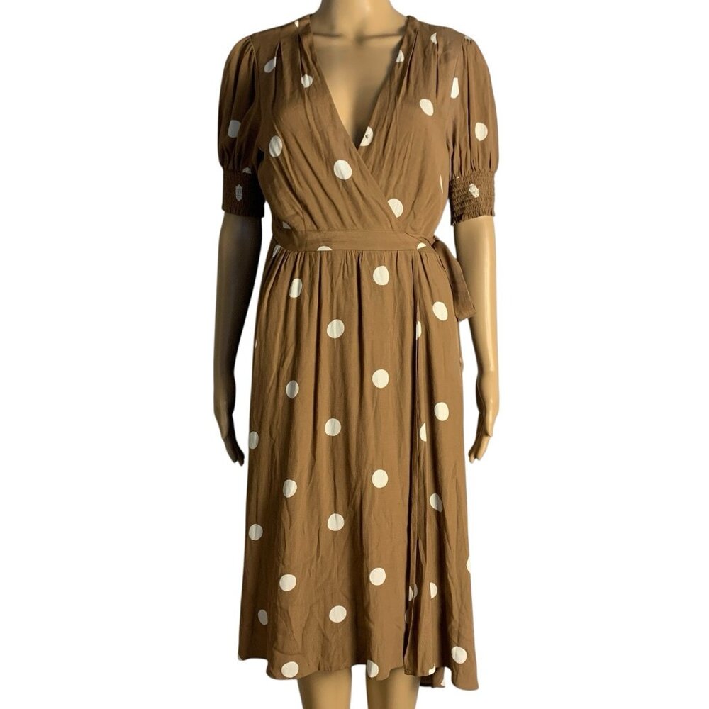 Maeve Anthropologie Bernice Midi Polka Dot Wrap Dress Sz 8P 8  with Pockets